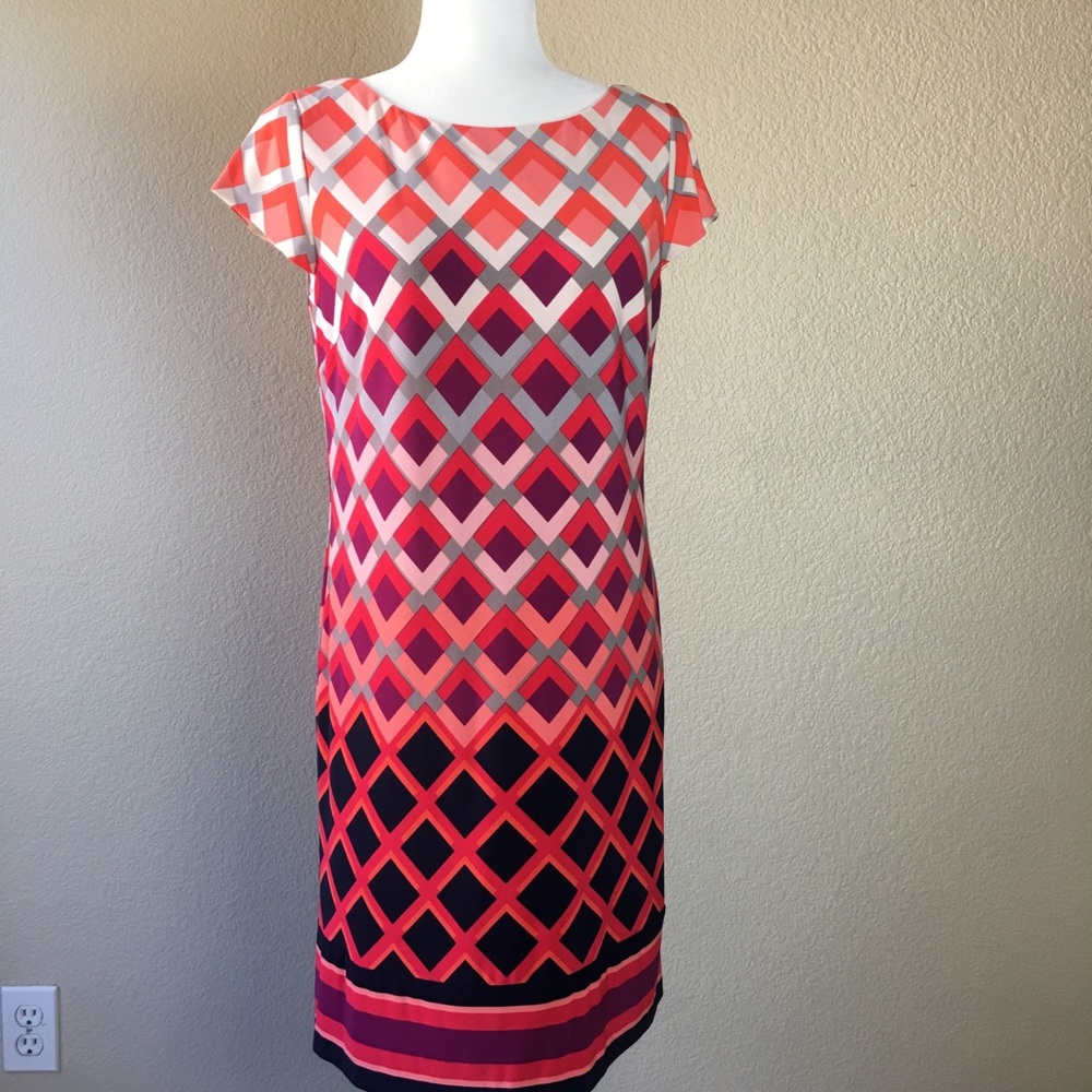 Eliza J SZ 8 Geometric Cap Sleeves Sheath Dress